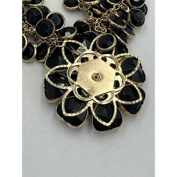 Vintage Black and Gold Tone Floral Statement Necklace - Picture 9 of 13